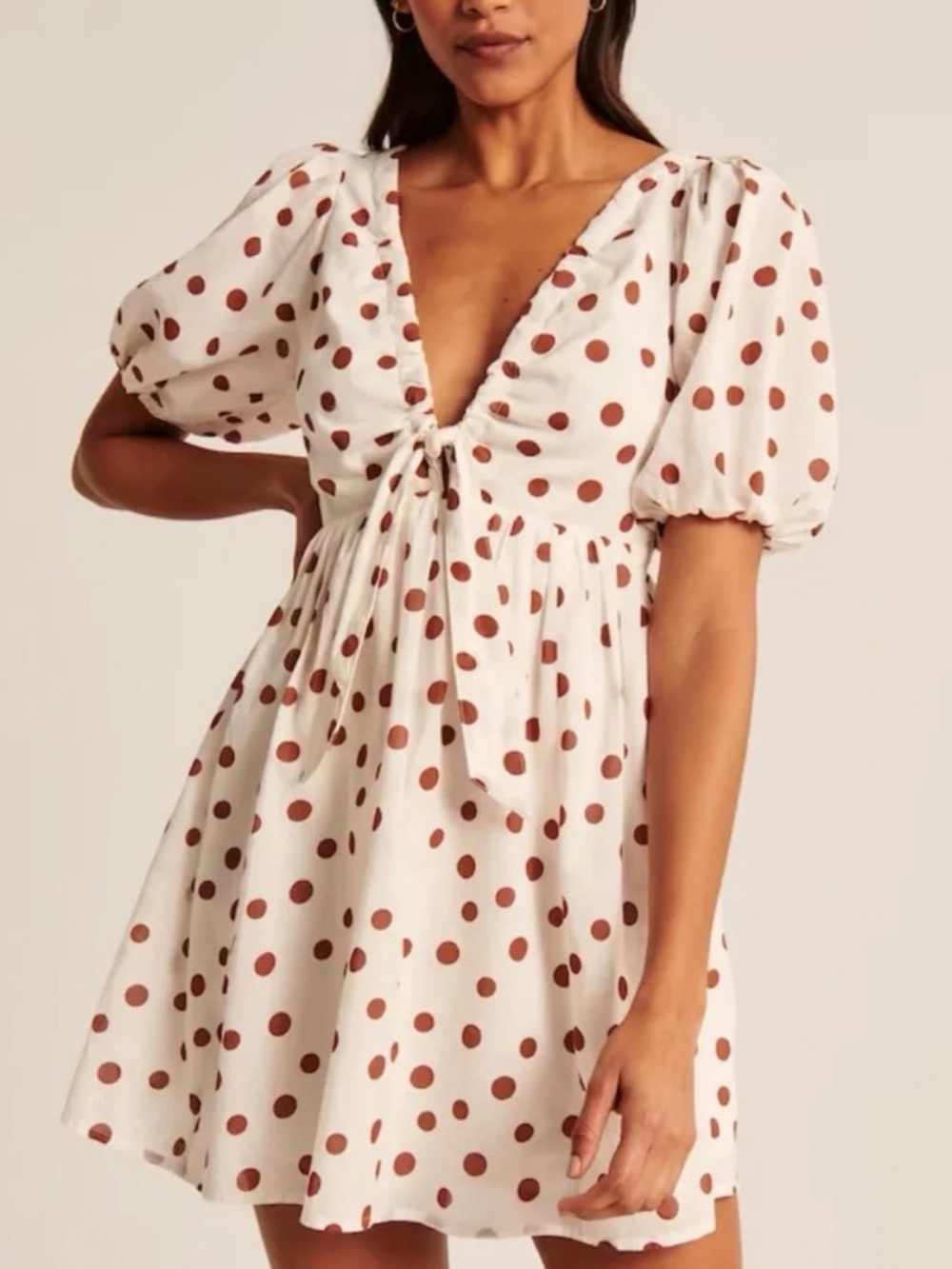 Abercrombie Polka Dot Puff Sleeve Tie Front Mini Dress Size S